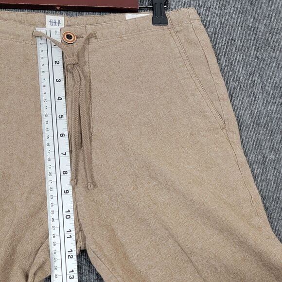 Gap Shorts Mens Small Khaki Linen Blend Flat Front Drawstring Bermuda Jogger - Picture 3 of 11